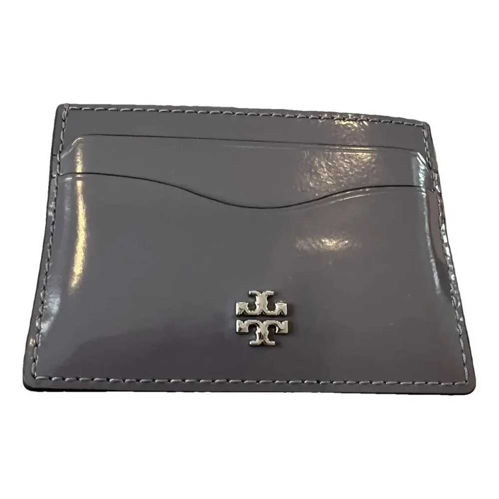 Tory Burch $128 139340 Emerson Patent Slim Card Case Grey NWT!